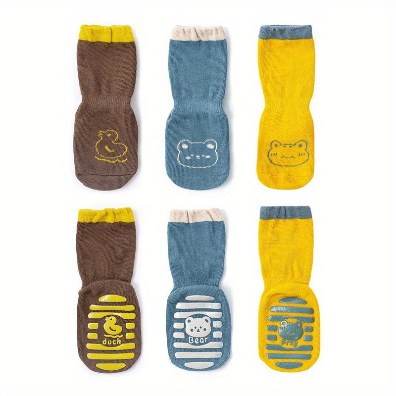 3 Pairs Baby Girl's Non Slip Calf Socks Animal Pattern Cotton Blend
