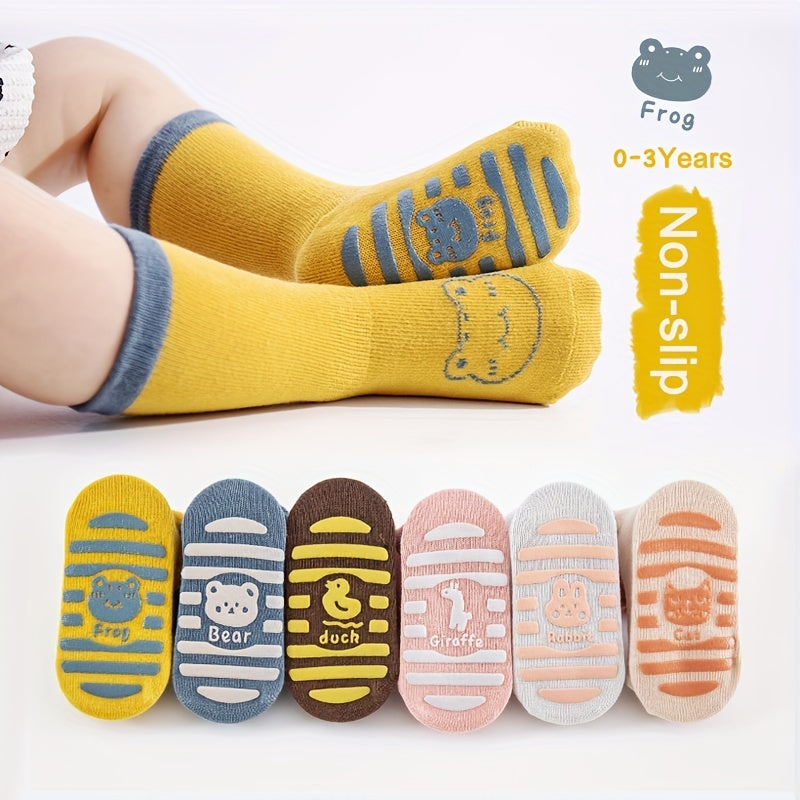 3 Pairs Baby Girl's Non Slip Socks Animal Pattern Cotton Blend Bottom