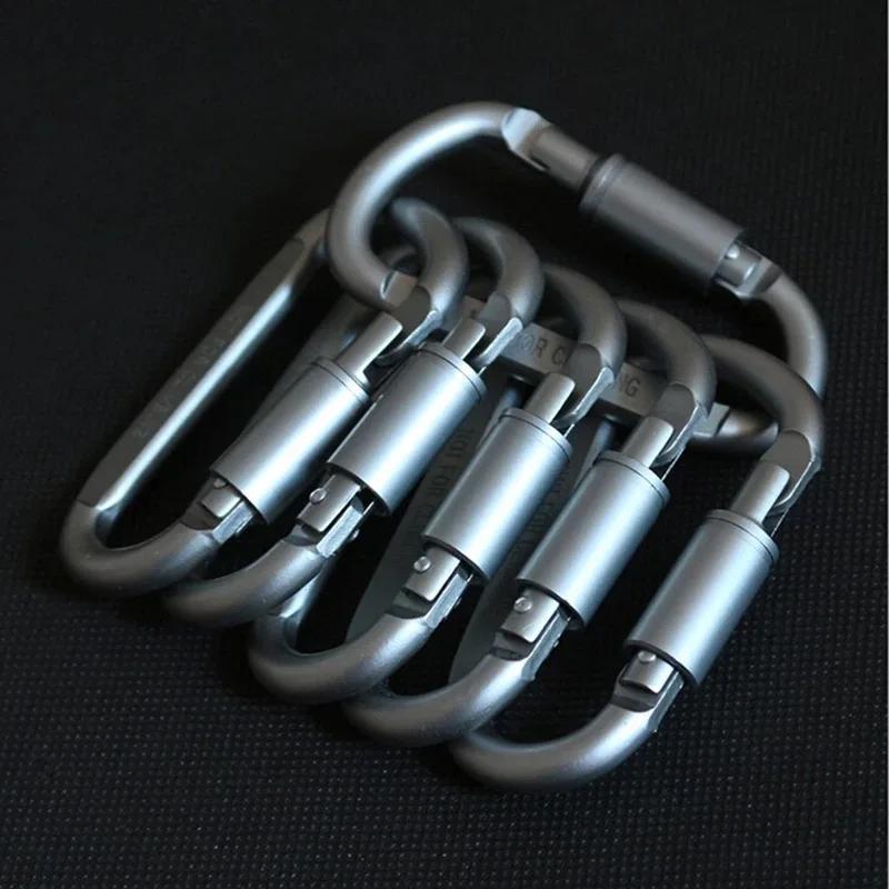 4pcs Aluminum D Shape Locking Carabiner Screw Lock Hook Keychain