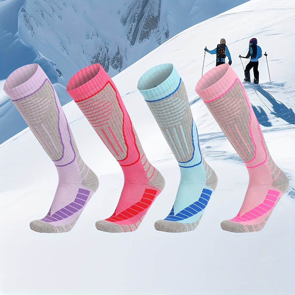 1pair Knee High Ski Socks Thickened Sports Sweat-absorbing Non-slip Warm Socks
