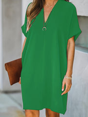Solid V Neck Dress Short Sleeve Comfy Summer Mini Dress Women's Clothing