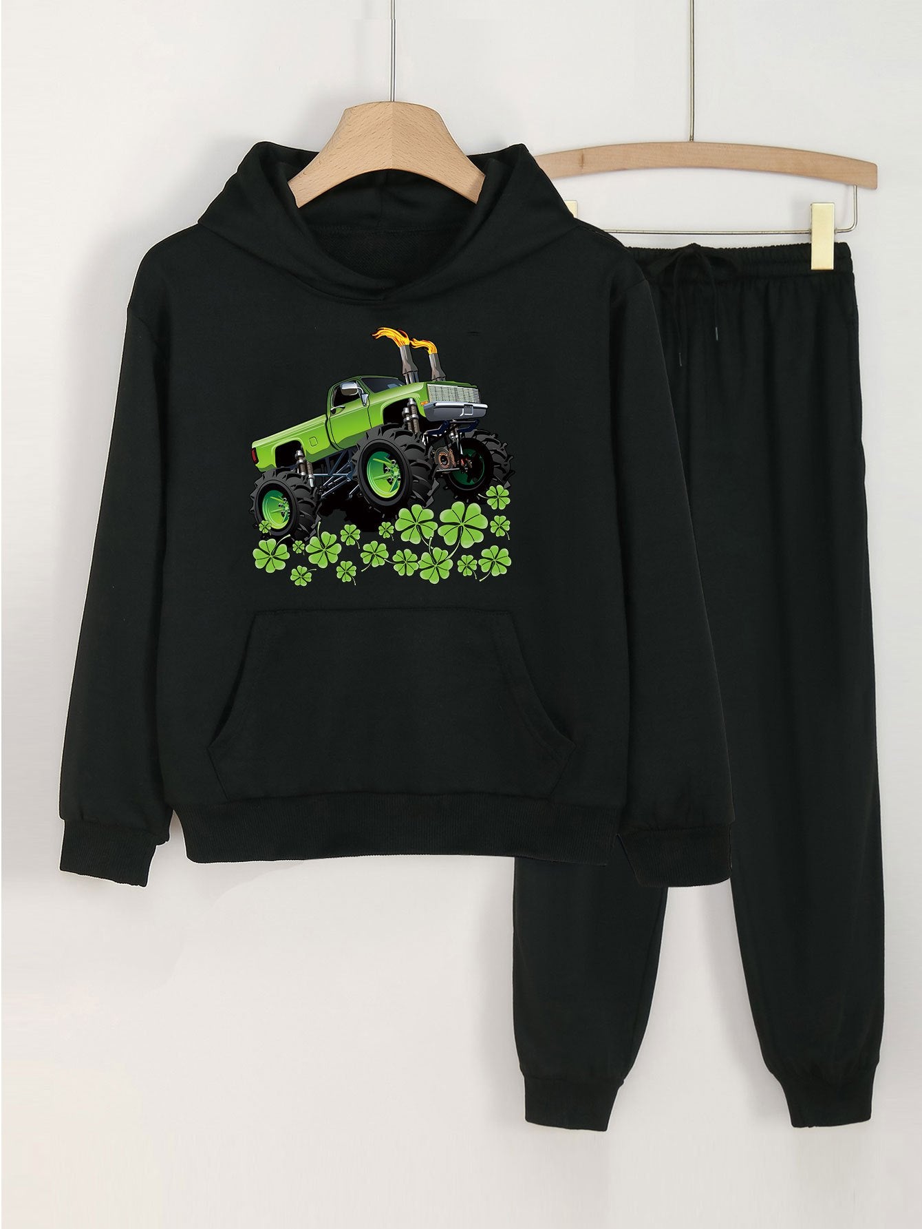 Clover & Truck Girls Long Sleeve Hoodie Jogger Pants Set Spring Fall