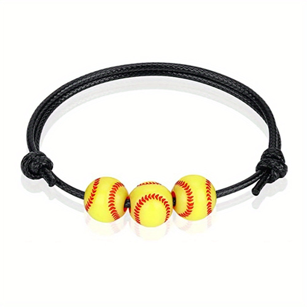 Sports Charm Bracelet Adjustable Rope Football Baseball Basketball Bead