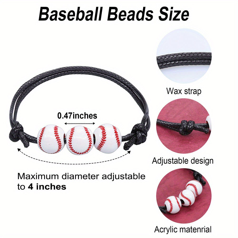 Sports Charm Bracelet Adjustable Rope Football Baseball Basketball Bead