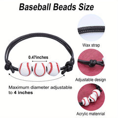 Sports Charm Bracelet Adjustable Rope Football Baseball Basketball Bead