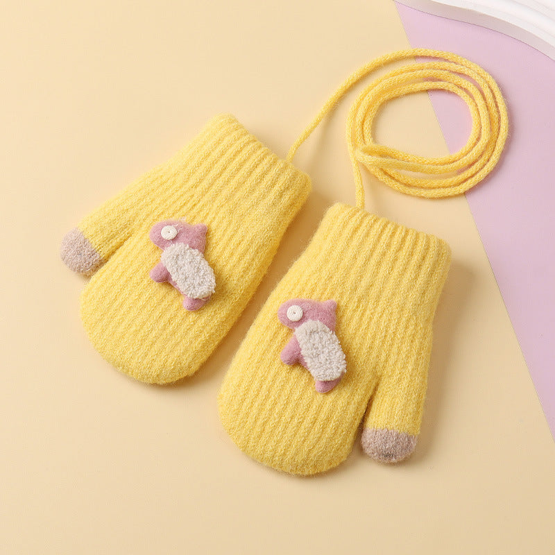 Girls Baby Plus Velvet Warm Gloves Cartoon Winter Gloves Mittens Coldproof