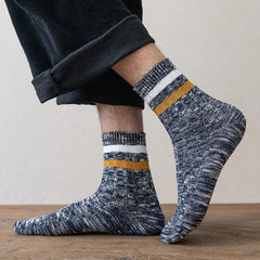 Men's Solid Striped Crew Socks Breathable Cotton Comfy Casual Unisex
