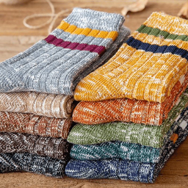 Men's Solid Striped Crew Socks Breathable Cotton Comfy Casual Unisex