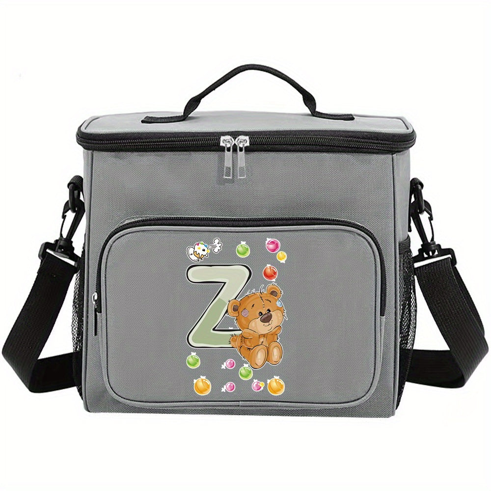 Waterproof Crossbody Lunch Bag Initials A-Z Pattern Student Thermal Cooler