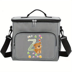 Waterproof Crossbody Lunch Bag Initials A-Z Pattern Student Thermal Cooler