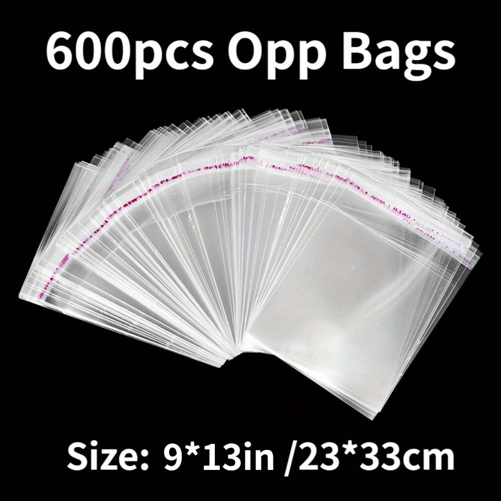 600pcs 9-13in Adhesive Self-adhesive Bag Transparent Clothing Packaging Bag