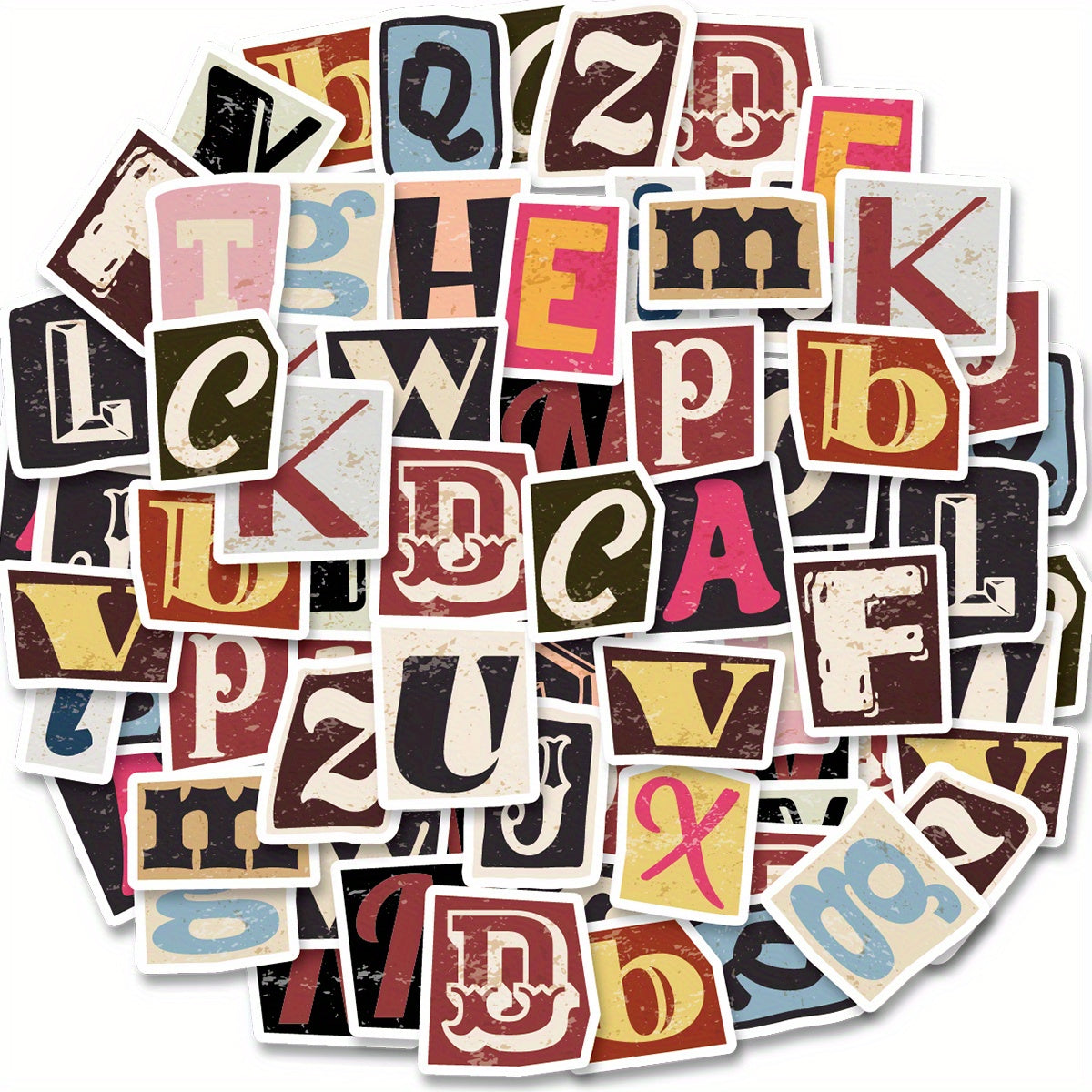 52pcs Vintage Letter Stickers Old Fashioned Set for Laptops & Phones
