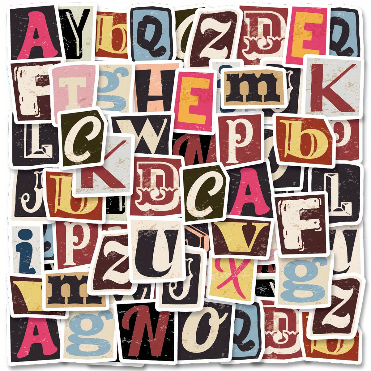 52pcs Vintage Letter Stickers Old Fashioned Set for Laptops & Phones