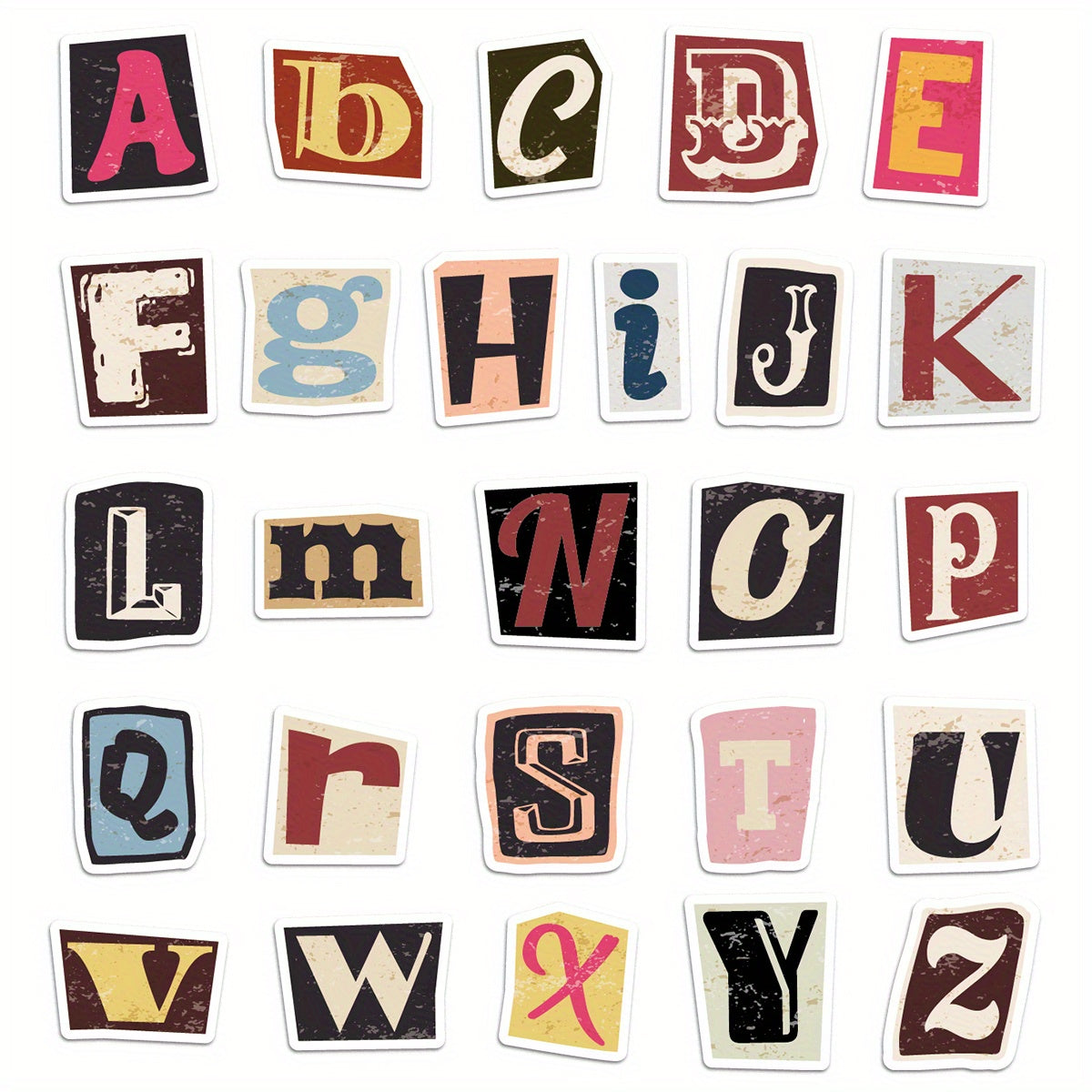 52pcs Vintage Letter Stickers Old Fashioned Set for Laptops & Phones