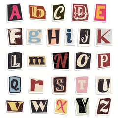 52pcs Vintage Letter Stickers Old Fashioned Set for Laptops & Phones