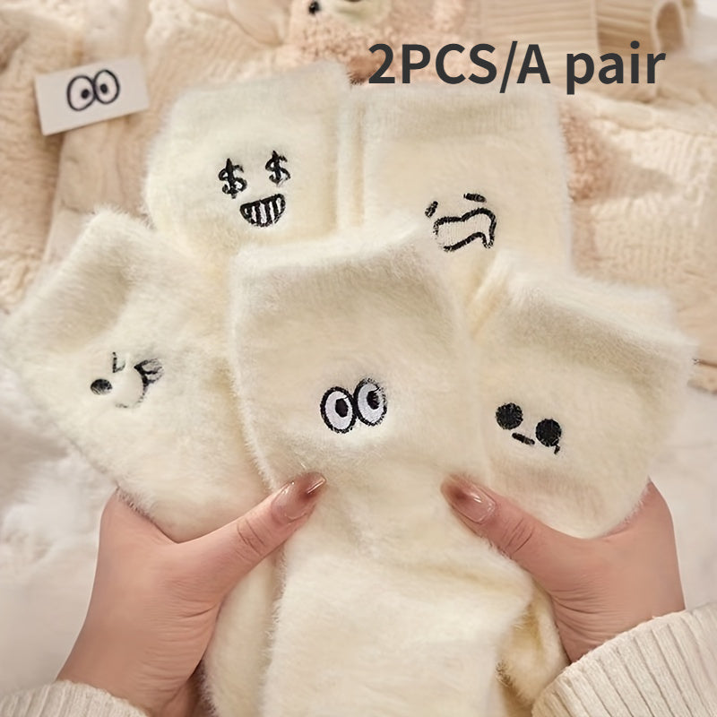 Teen's Cartoon Knit Crew Socks Plush Soft Comfy Breathable Outdoor Wear