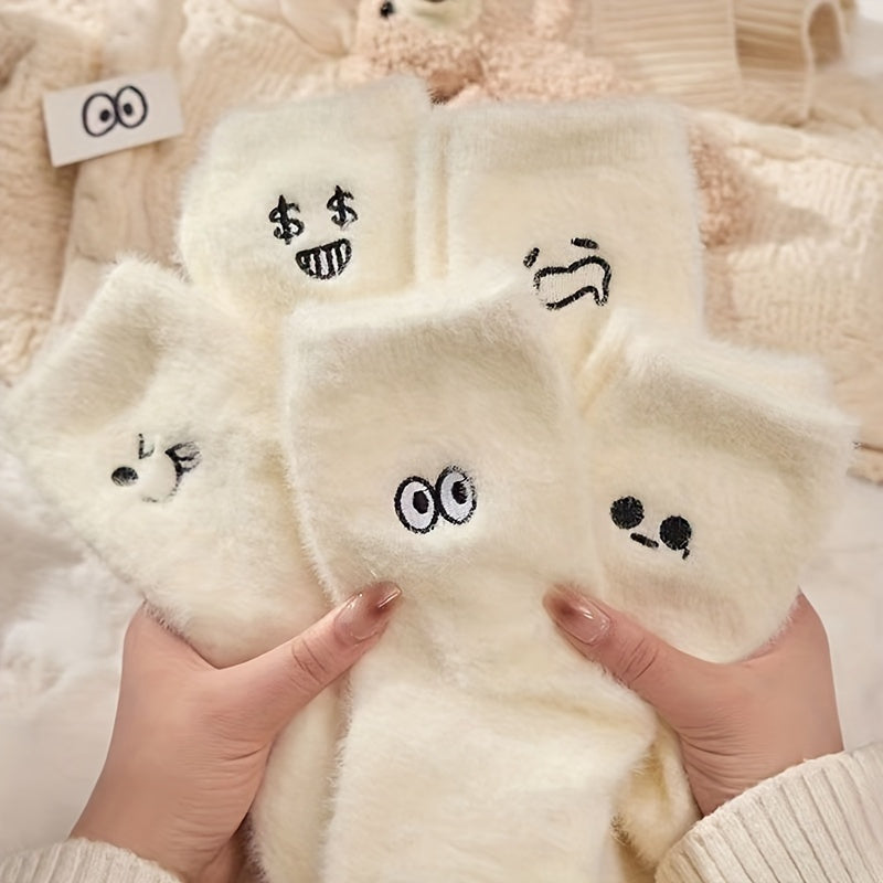 Teen's Cartoon Knit Crew Socks Plush Soft Comfy Breathable Outdoor Wear