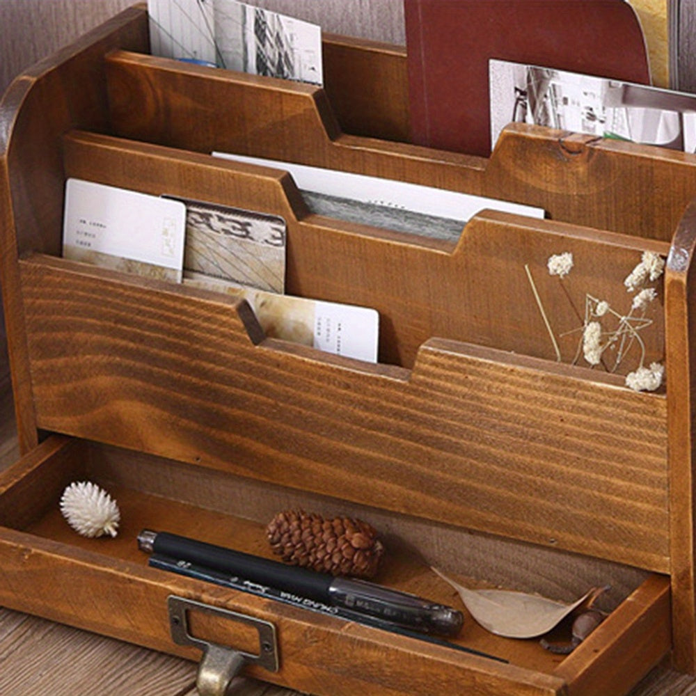 Wooden Retro Desktop Drawer Storage Box