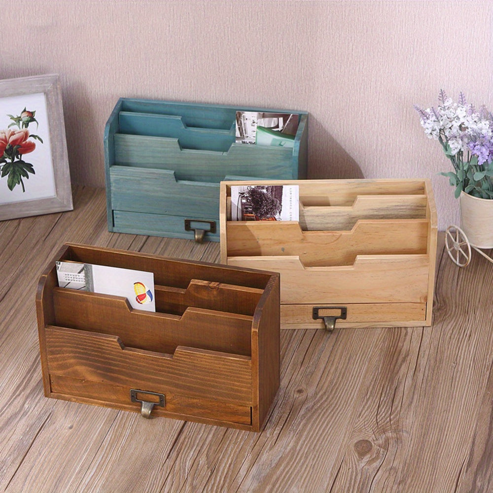 Wooden Retro Desktop Drawer Storage Box