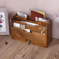 Wooden Retro Desktop Drawer Storage Box