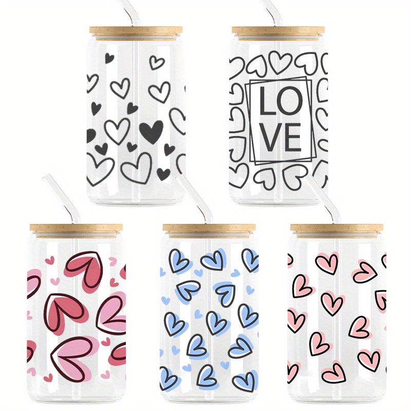 Hearts UV DTF Cup Wraps For 16oz Glass Cup