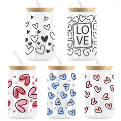 Hearts UV DTF Cup Wraps For 16oz Glass Cup