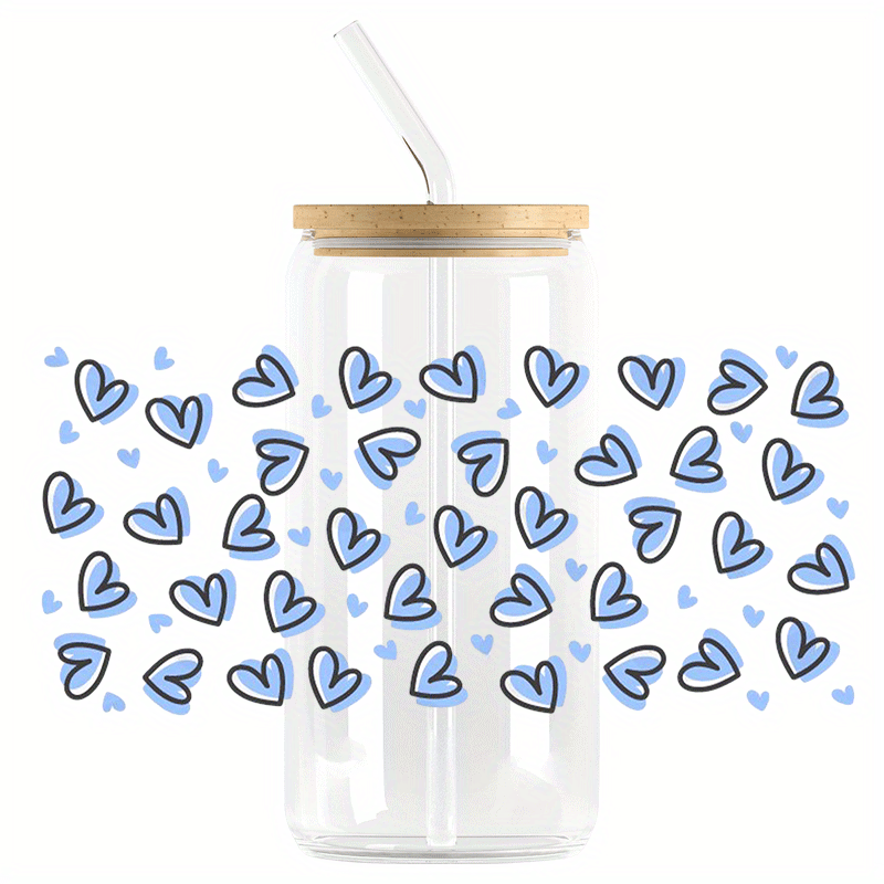 Hearts UV DTF Cup Wraps For 16oz Glass Cup