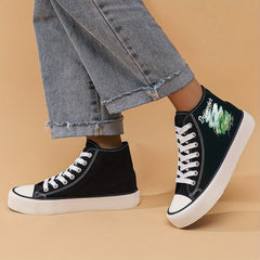 Print Flat Chunky Canvas Sneakers High Top Skate Shoes