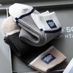 5 Pairs Men's Block Crew Socks Comfy Casual Unisex Outdoor All Seasons