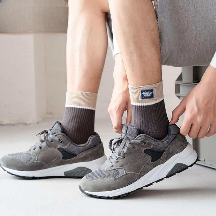 5 Pairs Men's Block Crew Socks Comfy Casual Unisex Outdoor All Seasons
