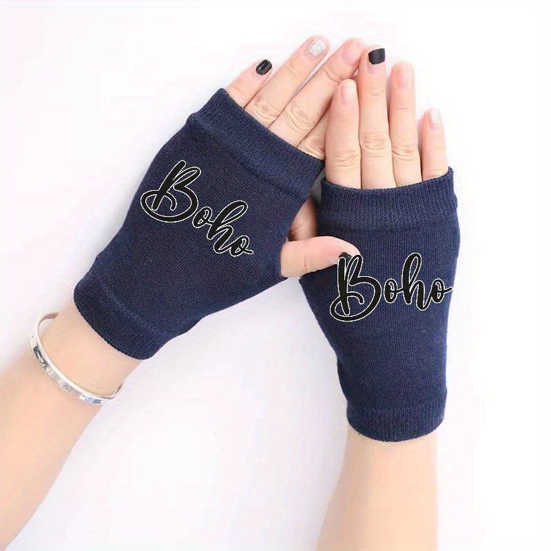 Retro Knitted Fingerless Gloves Winter Warmth Elastic Patterns