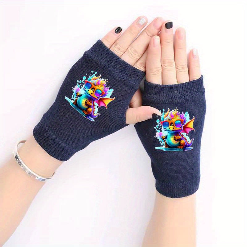 Winter Knit Half Finger Gloves with Printed Patterns