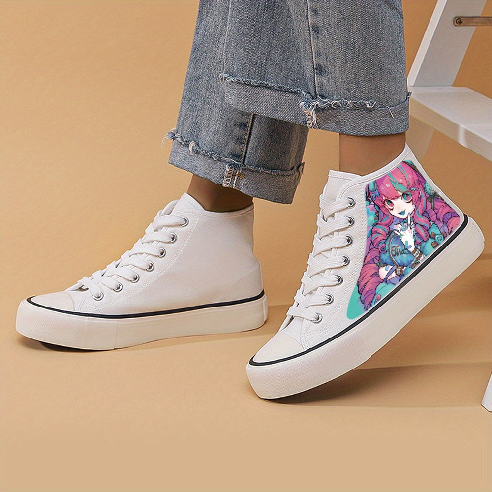 Anime Girl Print Chunky Canvas Sneakers High Top Classic Skate Shoes