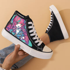 Anime Girl Print Chunky Canvas Sneakers High Top Classic Skate Shoes