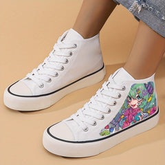 Anime Girl Print Chunky Canvas Sneakers High Top Lace Up Shoes