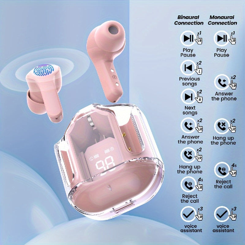 Transparent TWS Wireless Earbuds Touch Button Digital Display