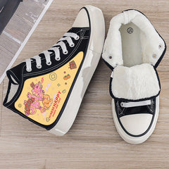 Dragon Print Plush Lined Thermal Chunky Canvas Sneakers