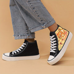 Dragon Print Chunky Canvas Sneakers High Top Skate Shoes