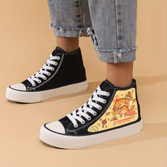 Dragon Print Chunky Canvas Sneakers High Top Skate Shoes