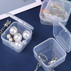 10pcs Square Clear Plastic Storage Box Case Hinged Cover Beads Container