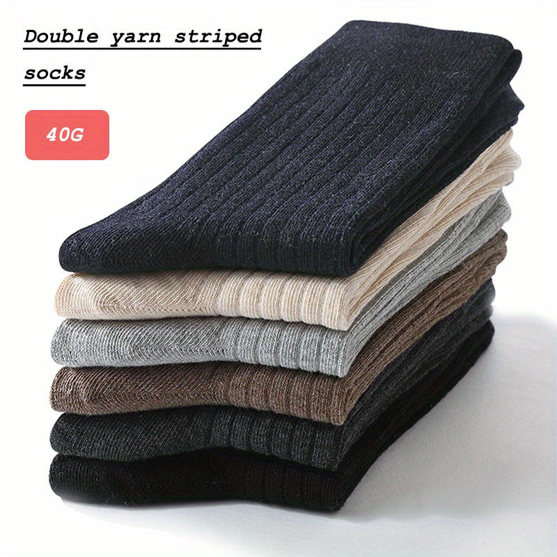 6 Pairs Men's Solid Crew Socks Breathable Comfy Casual Unisex Socks All Seasons