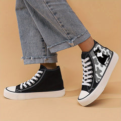 Cat Print Chunky Canvas Sneakers High Top Classic Skate Shoes