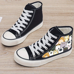 Cat Print Plush Lined Chunky Canvas Sneakers