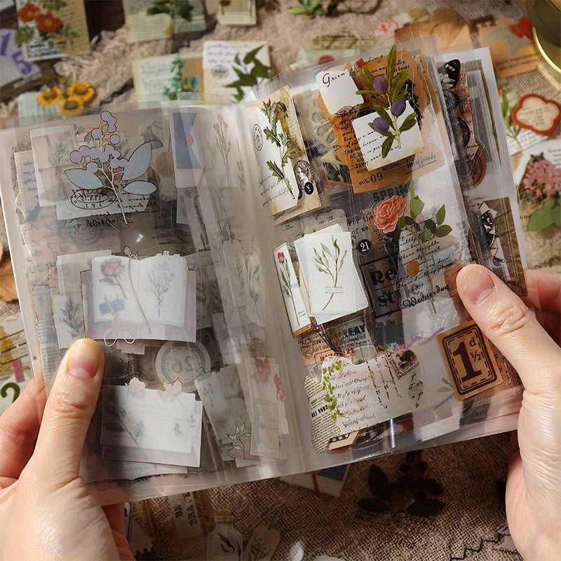 20pcs Retro Plant Tag Sticker Book for Scrapbooking, Planner, Diaries