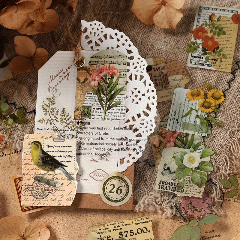 20pcs Retro Plant Tag Sticker Book for Scrapbooking, Planner, Diaries