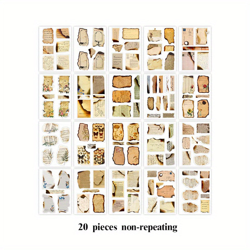 20pcs Retro Plant Tag Sticker Book for Scrapbooking, Planner, Diaries