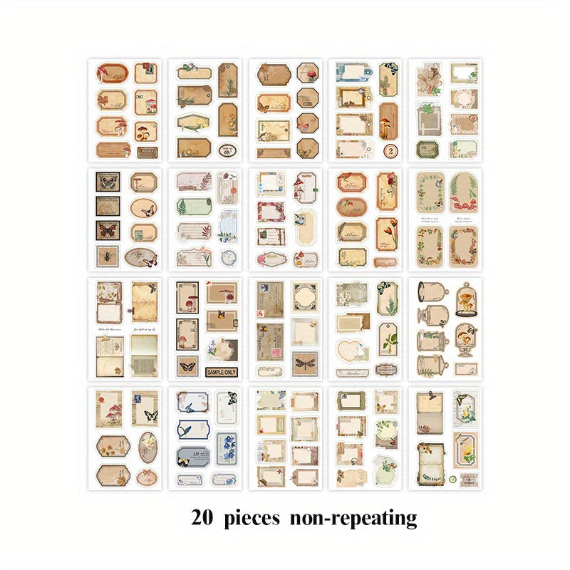 20pcs Retro Plant Tag Sticker Book for Scrapbooking, Planner, Diaries