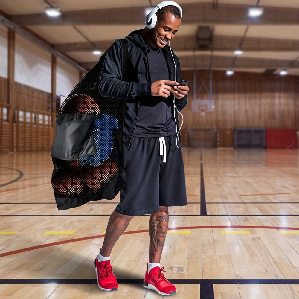 XL Sports Ball Bag Mesh Drawstring Zipper Pocket Basketball Volleyball Baseball
