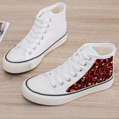 Heart Print Plush Lined Chunky Canvas Sneakers