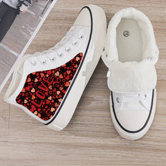 Heart Print Plush Lined Chunky Canvas Sneakers
